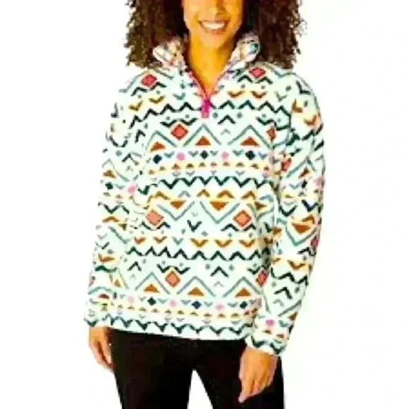 Eddie Bauer Midweight Plush Quarter Zip Fleece Pullover Vanilla Aztec Small - Picture 1 of 8